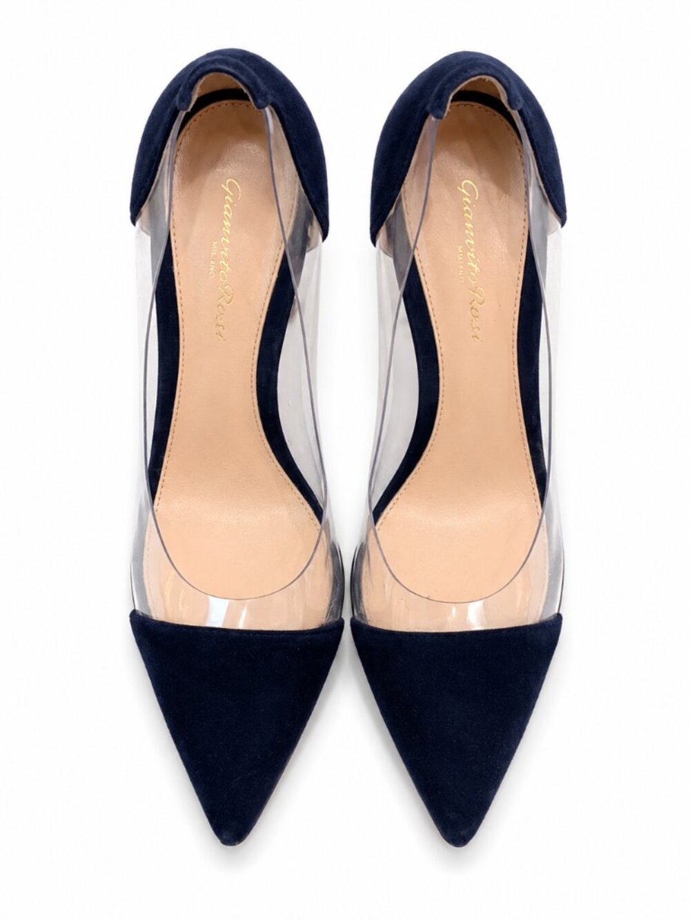 Gianvito Rossi Navy Suede & Clear PVC Pointed Toe Pumps